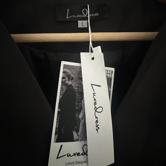 Black Double-Breasted Women's BLAZER Dress/sheer pleated midi Skirt size L NWT - Picture 5 of 16